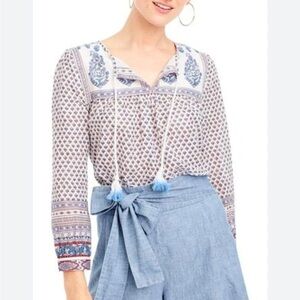 J. Crew Blue and White Patterned Blouse
